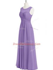 Clearance Floor Length Lavender Prom Party Dress Chiffon Sleeveless Ruching