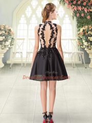 Free and Easy Sleeveless Mini Length Beading and Appliques Backless Dress for Prom with Black