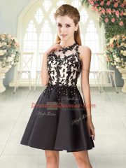Free and Easy Sleeveless Mini Length Beading and Appliques Backless Dress for Prom with Black