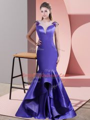 Mermaid Sleeveless Purple Prom Dresses Sweep Train Side Zipper