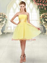 Fantastic Sleeveless Organza Mini Length Lace Up Evening Dress in Yellow with Beading