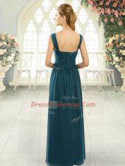 Deluxe Olive Green Chiffon Lace Up Prom Dresses Sleeveless Floor Length Beading and Ruching