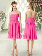 Admirable Sleeveless Chiffon Knee Length Zipper Evening Dress in Pink with Ruching