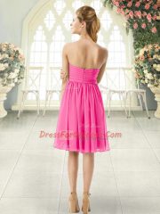 Admirable Sleeveless Chiffon Knee Length Zipper Evening Dress in Pink with Ruching
