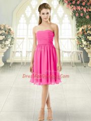 Admirable Sleeveless Chiffon Knee Length Zipper Evening Dress in Pink with Ruching