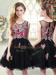 Modest Black Sleeveless Tulle Zipper Prom Dresses for Prom and Party