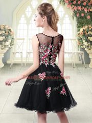 Modest Black Sleeveless Tulle Zipper Prom Dresses for Prom and Party