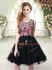 Modest Black Sleeveless Tulle Zipper Prom Dresses for Prom and Party