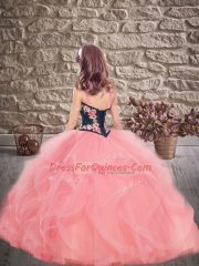 Top Selling Rust Red Ball Gowns Embroidery and Ruffles Kids Pageant Dress Lace Up Tulle Sleeveless Floor Length