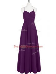 Best Selling Sleeveless Chiffon Floor Length Zipper Prom Evening Gown in Eggplant Purple with Ruching
