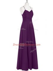 Best Selling Sleeveless Chiffon Floor Length Zipper Prom Evening Gown in Eggplant Purple with Ruching