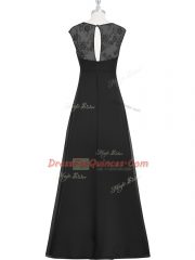 Black Zipper V-neck Sleeveless Floor Length Prom Party Dress Lace