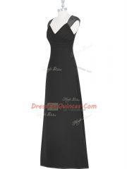 Black Zipper V-neck Sleeveless Floor Length Prom Party Dress Lace