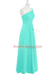 One Shoulder Sleeveless Zipper Dress for Prom Aqua Blue Chiffon