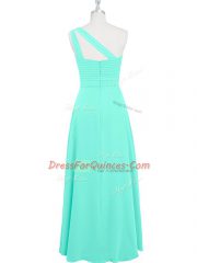One Shoulder Sleeveless Zipper Dress for Prom Aqua Blue Chiffon