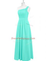 One Shoulder Sleeveless Zipper Dress for Prom Aqua Blue Chiffon