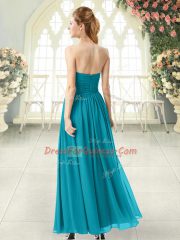 Decent Ankle Length Teal Prom Dress Sweetheart Sleeveless Zipper