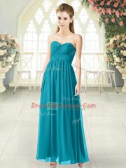 Decent Ankle Length Teal Prom Dress Sweetheart Sleeveless Zipper