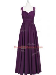 Sleeveless Chiffon Floor Length Zipper Evening Dress in Eggplant Purple with Ruching