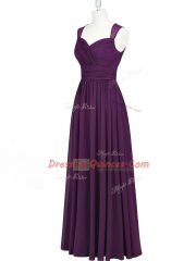 Sleeveless Chiffon Floor Length Zipper Evening Dress in Eggplant Purple with Ruching