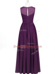 Sleeveless Chiffon Floor Length Zipper Evening Dress in Eggplant Purple with Ruching