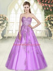 Lilac Sleeveless Tulle Lace Up Prom Dress for Prom and Party