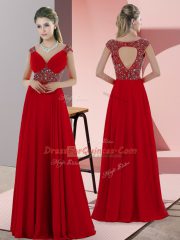 Attractive Empire Sleeveless Red Homecoming Dress Sweep Train Lace Up