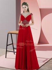 Attractive Empire Sleeveless Red Homecoming Dress Sweep Train Lace Up