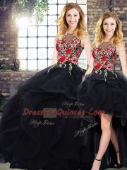 Hot Sale Beading and Embroidery Ball Gown Prom Dress Black Lace Up Sleeveless Floor Length