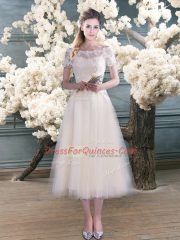 Extravagant Short Sleeves Lace Lace Up Evening Dress