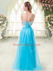 Fancy Tulle Sleeveless Floor Length Prom Dresses and Beading