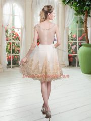 Sleeveless Knee Length Beading and Appliques Zipper Homecoming Dress with Champagne