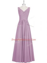 Stunning Sleeveless Chiffon Floor Length Zipper Prom Evening Gown in Purple with Ruching