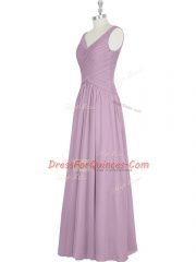 Stunning Sleeveless Chiffon Floor Length Zipper Prom Evening Gown in Purple with Ruching