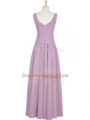 Stunning Sleeveless Chiffon Floor Length Zipper Prom Evening Gown in Purple with Ruching