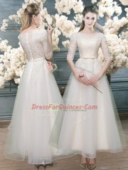 A-line Dress for Prom White V-neck Organza Half Sleeves Zipper