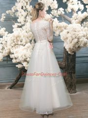A-line Dress for Prom White V-neck Organza Half Sleeves Zipper