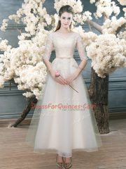 A-line Dress for Prom White V-neck Organza Half Sleeves Zipper