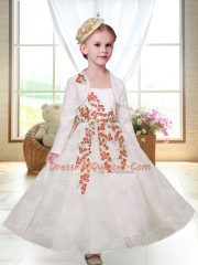 Straps Sleeveless Zipper Flower Girl Dress White Lace