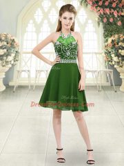 Green Party Dress Wholesale Prom and Party and Military Ball with Beading Halter Top Sleeveless Zipper