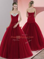Floor Length Red Prom Gown Sweetheart Sleeveless Zipper