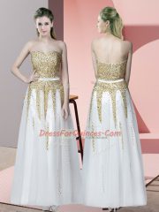 Modern White Prom Gown Prom and Party with Beading Sweetheart Sleeveless Zipper