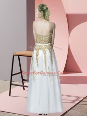Modern White Prom Gown Prom and Party with Beading Sweetheart Sleeveless Zipper