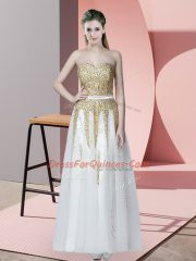 Modern White Prom Gown Prom and Party with Beading Sweetheart Sleeveless Zipper