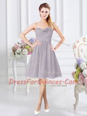 Elegant A-line Damas Dress Grey Sweetheart Chiffon Sleeveless Knee Length Zipper