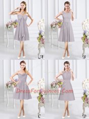 Elegant A-line Damas Dress Grey Sweetheart Chiffon Sleeveless Knee Length Zipper