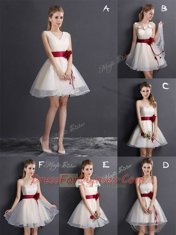 Scoop Mini Length Champagne Dama Dress Organza Sleeveless Appliques and Hand Made Flower