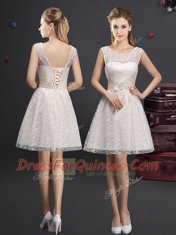 Luxurious Scoop Sleeveless Lace and Appliques Lace Up Damas Dress