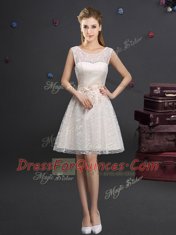Luxurious Scoop Sleeveless Lace and Appliques Lace Up Damas Dress