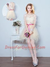 On Sale Mini Length Champagne Dama Dress Scoop Half Sleeves Lace Up